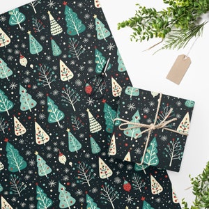 Christmas Trees and Ornaments Wrapping Paper  - Vintage Style - Christmas, Holiday, Birthday, Gift Wrapping