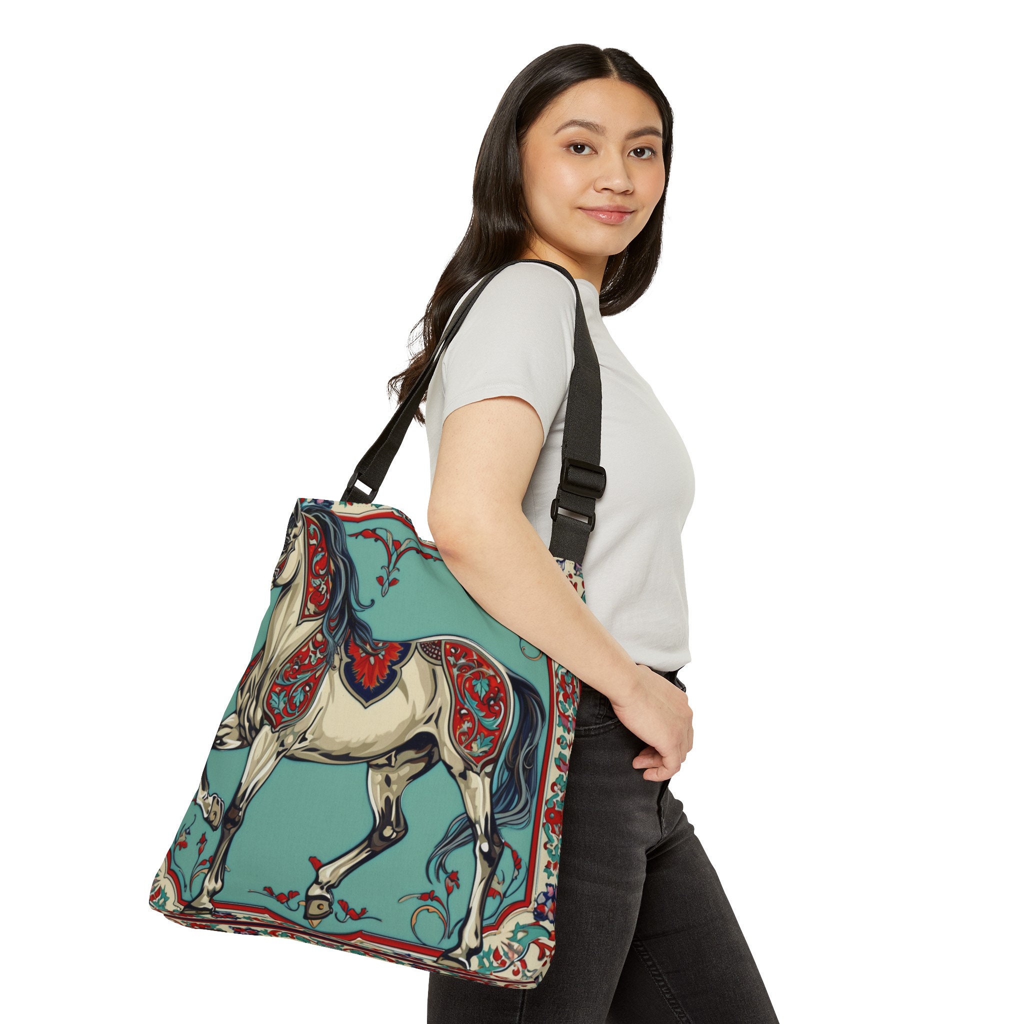 European Chic - Adjustable Tote Bag with Inner Zip Pockets - Spanish Horse