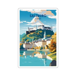Kiss-Cut-stickers Europees stadsbeeld - duurzaam vinyl met glanzende afwerking - Salzburg, Oostenrijk