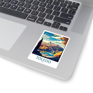 Kiss-Cut-stickers Europees stadsbeeld - duurzaam vinyl met glanzende afwerking - Toledo, Spanje