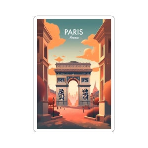 Europäische Stadtansicht Kiss-Cut-Aufkleber - strapazierfähiges Vinyl mit glänzender Oberfläche - Paris Frankreich
