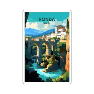 Stickers Europees stadsgezicht Kiss-Cut - duurzaam vinyl met glanzende afwerking - Ronda, Spanje