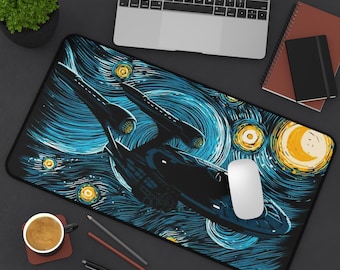Star Trek Desk Mat - Premium Neoprene with Anti Slip Backing and Hemmed Edges - USS Enterprise