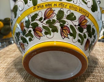 手描きのシチリア陶器製ディスプレイ花瓶 – 黄色の縁取りが施された