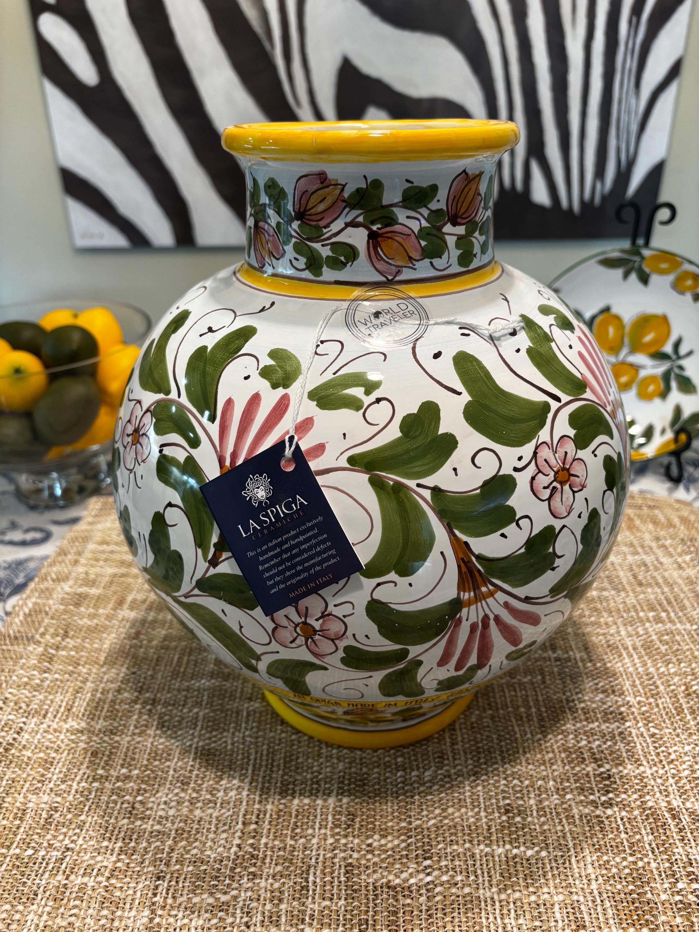 Hand-painted Sicilian Ceramic Display Vase – Classical Floral