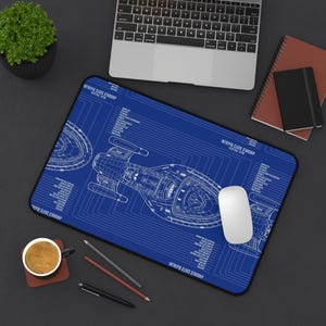 Star Trek Desk Mat - Premium Neoprene with Anti Slip Backing and Hemmed Edges - Intrepid Class Starship Blueprint