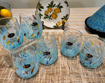 SET White Cristal Murano-style Stemless Wine Glass Set