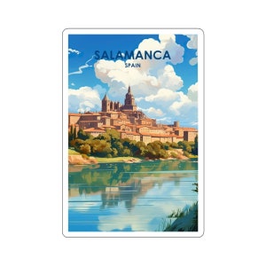 Europäische Stadtansicht Kiss-Cut Aufkleber - langlebiges Vinyl mit glänzender Oberfläche - Salamanca Spain