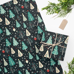 Christmas Trees and Ornaments Wrapping Paper  - Vintage Style - Christmas, Holiday, Birthday, Gift Wrapping