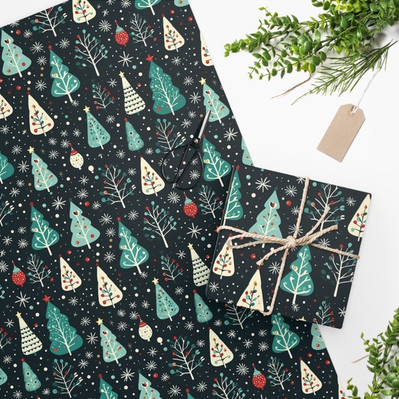 Vintage Style Christmas Trees Wrapping Paper - 90 GSM Gloss