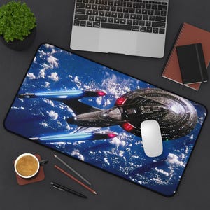 Star Trek Desk Mat - Premium Neoprene with Anti Slip Backing and Hemmed Edges - USS Enterprise