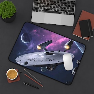 Star Trek Desk Mat - Premium Neoprene with Anti Slip Backing and Hemmed Edges - USS Enterprise