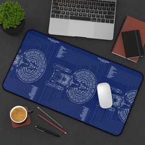 Star Trek Desk Mat - Premium Neoprene with Anti Slip Backing and Hemmed Edges - Galaxy Class Starship Blueprint