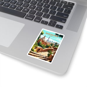 Kiss-Cut-stickers Europees stadsbeeld - duurzaam vinyl met glanzende afwerking - Barcelona, Spanje