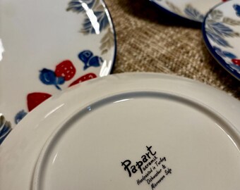 Vintage Strawberry Plates Set: Turkish Ceramic Dessert Plates