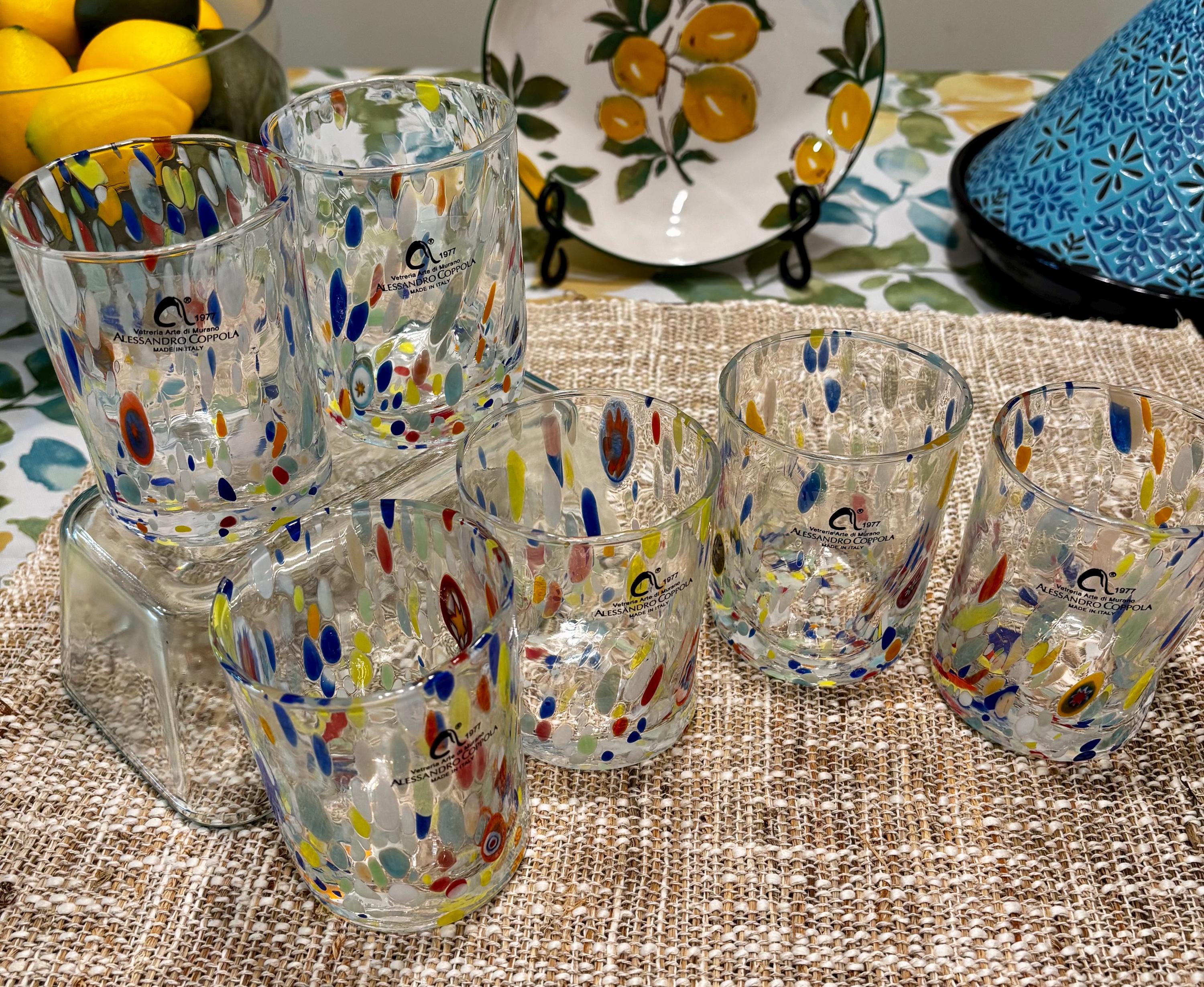 SET Handmade Venetian Murano Glass Drinking Glasses - Italian