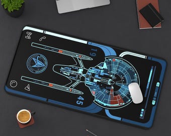 Star Trek Desk Mat - Premium Neoprene with Anti Slip Backing and Hemmed Edges - USS Enterprise 1945 Dashboard