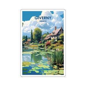 Europäische Stadtansicht Kiss-Cut-Aufkleber - langlebiges Vinyl mit glänzender Oberfläche - Giverny Frankreich