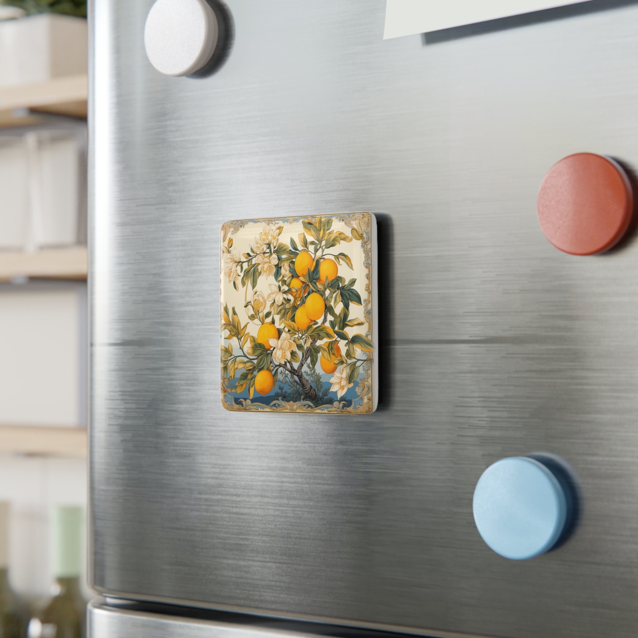 European Vintage Style Square Porcelain Magnet - Italian Lemons