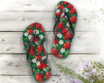 Strawberry Print Flip Flops: Soft Polyester EVA Sole