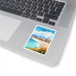 Kiss-Cut-stickers Europees stadsbeeld - duurzaam vinyl met glanzende afwerking - Marbella, Spanje