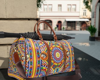 Luxury European Pattern Waterproof Travel Bag - Sicilian Pattern - Weekend Getaway Bag, Soft Living, Quite Luxury for Globetrotter