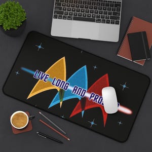 Star Trek Desk Mat - Premium Neoprene with Anti Slip Backing and Hemmed Edges - Live Long and Prosper