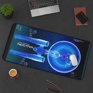 Star Trek Desk Mat - Premium Neoprene with Anti Slip Backing and Hemmed Edges - USS Enterprise Dashboard