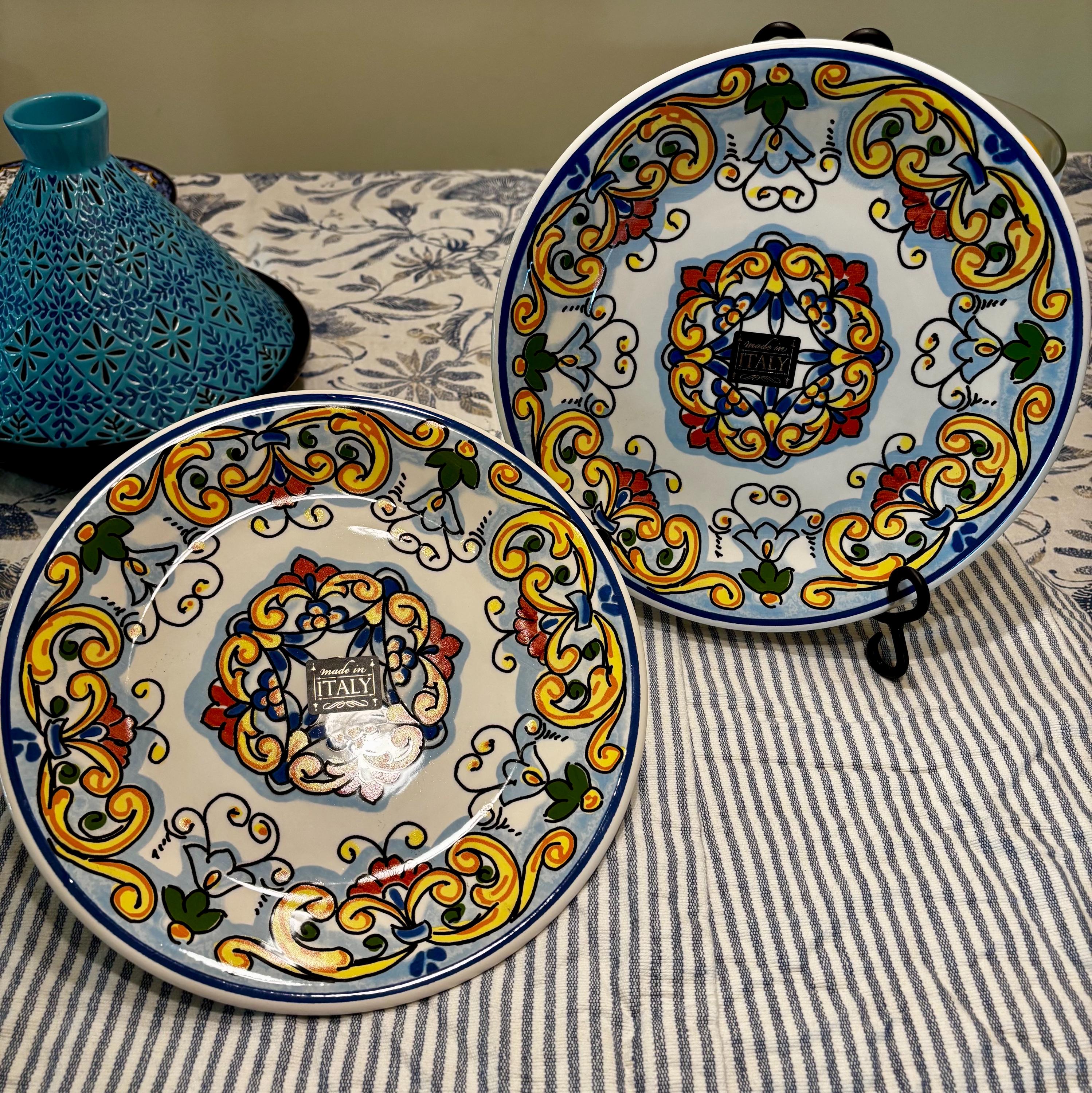 SET Authentic Italian Geometric Ceramic 6 Dinner Plate Set - Hand