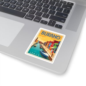 Kiss-Cut-stickers Europees stadsbeeld - duurzaam vinyl met glanzende afwerking - Burano, Italië