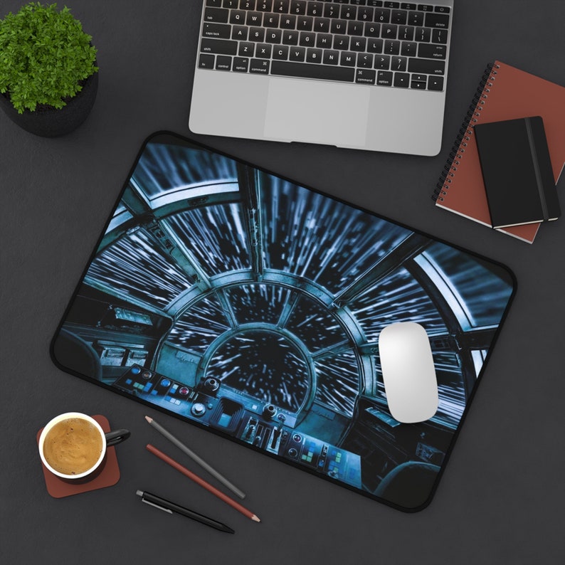 Star Wars Desk Mat - Premium Neoprene with Anti Slip Backing and Hemmed Edges - Millennium Falcon