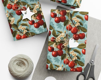 Gift Wrap Papers - French Cherries - Vintage Style - Christmas, Holiday, Birthday, Gift Wrapping