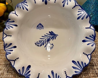 Luxus handbemalte italienische Keramik Servierschüssel - Blumenmuster mit blauem Rand von La Keramik