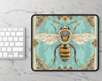European Elegance - 9x7 Inch Mouse Pad with Stitched Edges - Golden Bee