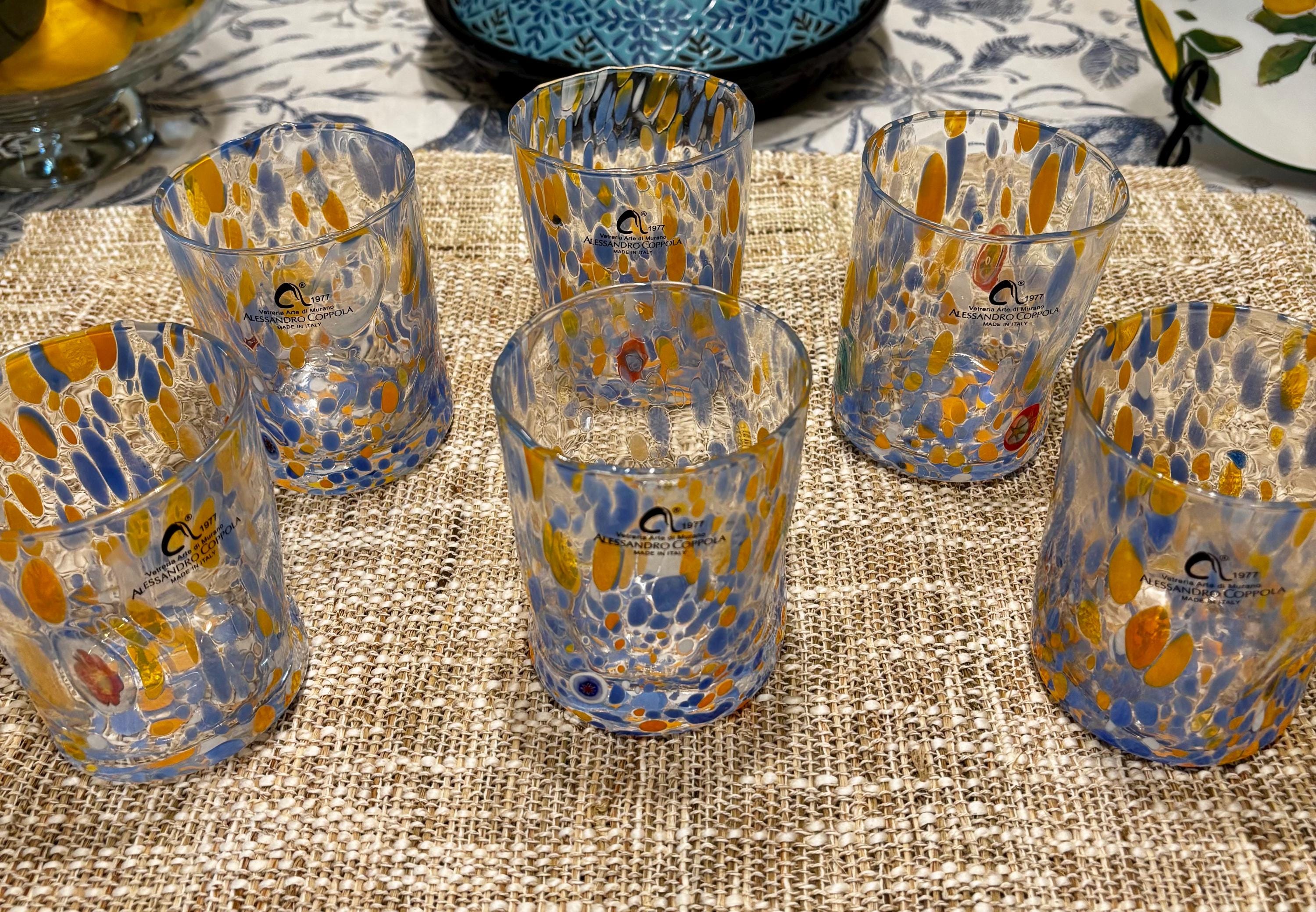 SET Handmade Venetian Murano Glass Drinking Glasses - Italian