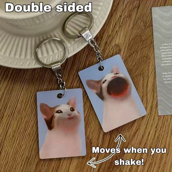 3D Moving cat meme keychain