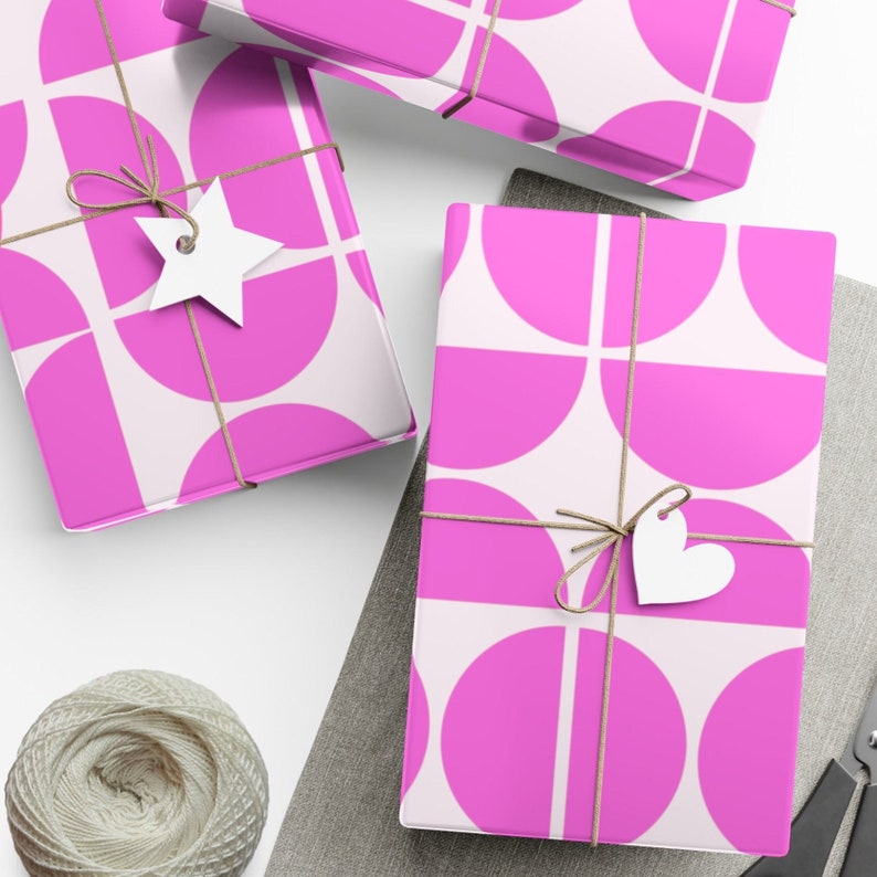 Retro Patterns Design Pinks Gift Wrap Paper, Vibrant Color Gift Wrap