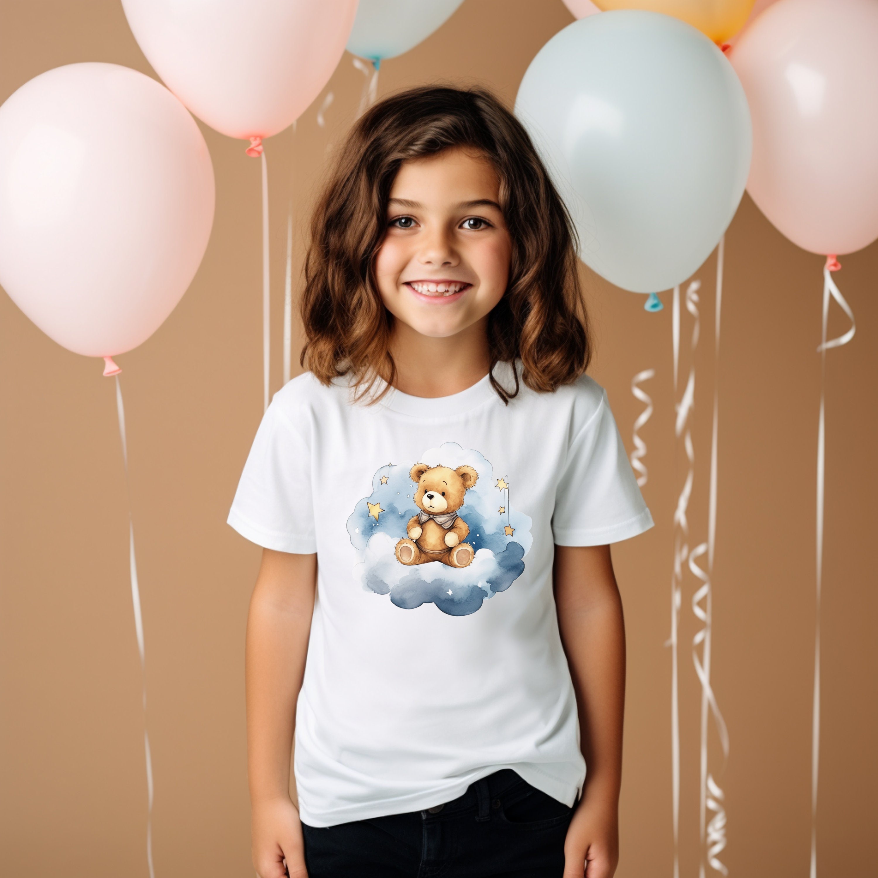 Teddy Bear on a Cloud Watercolor Clipart Bundle 15 PNGJPG Graphics,cute ...