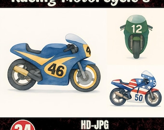 34 Racing Motorcycle Cliparts - Watercolor JPG Images I Cute Racing Motorcycles I DIY - Scrapbooking - Kids Birthday I Commercial I Download