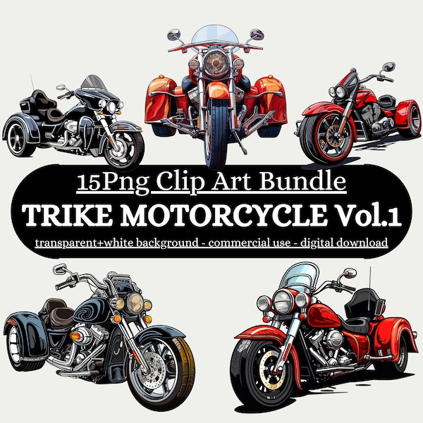 15 PNG - Trike Motorcycle Clipart Bundle Vol. 1, Trike Motorcycle Clip Art Set, Trike Bike Illustrations, transparent, digital download, DIY