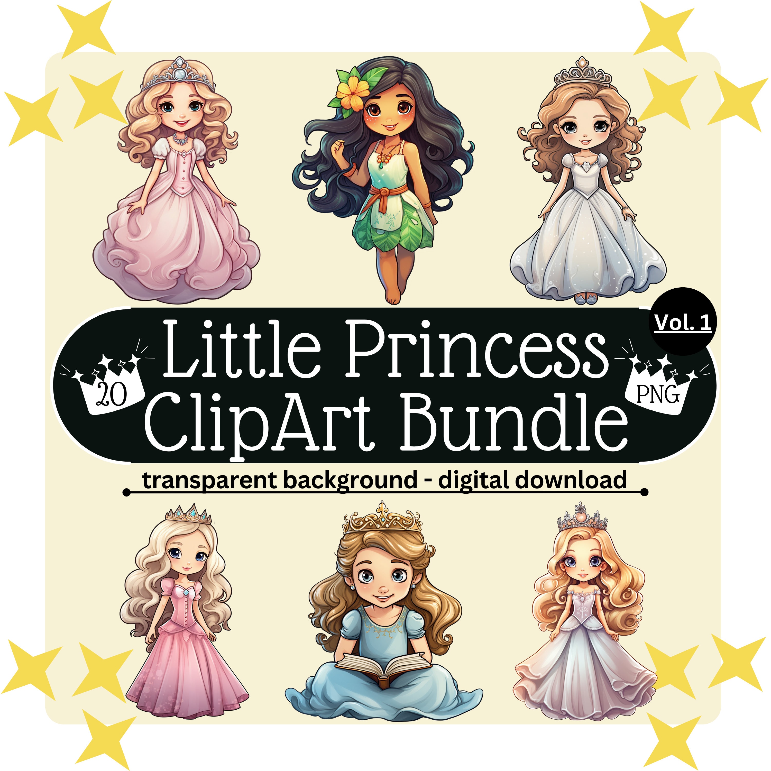 Little Princess Clipart Bundle Vol.1, Little Princess Clip Art, 20 transparent PNG illustrations, commercially usable, hobby DIY, digital