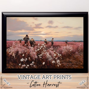 Vintage Cotton Harvest Set #2, Printable Nature Landscape Painting, Vintage Art Print, Poster Art Print, Meadow Summer Nature, Instant Download, DIY