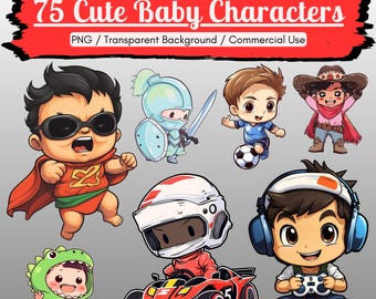 Cute Baby Mix Clipart Bundle | 75 PNG graphics - transparent | DIY Children Baby Hobby Costume Clip Art Set | Commercial use | Download