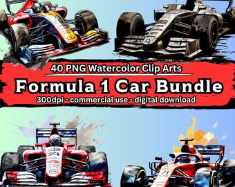 Formule 1 aquarel clipart bundel I 40 Formule 1 afbeeldingen I aquarel motorsport cliparts I PNG transparant I motorsport stickers I downloaden