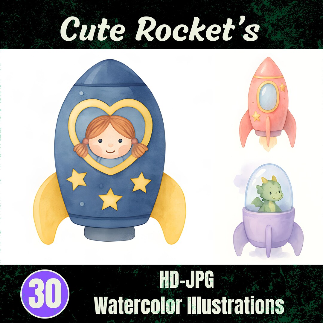 Mini Rockets Cute 30 Cute Rocket Clipart Images – Watercolor Illustrations – HD JPG ...