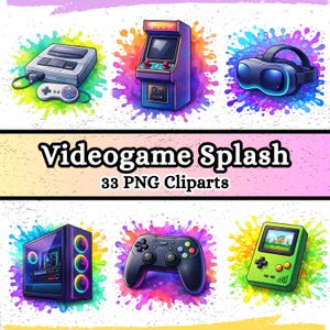 Videospiel Cliparts – 33 Gaming PNG Grafiken – Retro & Modern Game Assets – Controller, Konsole, VR-Splash – DIY + Kommerziell – Donwload