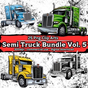 Semi Truck Clipart Bundle Vol. 5, 25 Truck/Luggage Clip Art Set, Truck/Vehicle Illustrations, Truck png, transparent PNG, digital download, DIY