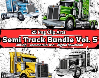 Semi Truck Clipart Bundle Vol. 5, 25 Truck/Luggage Clip Art Set, Truck/Vehicle Illustrations, Truck png, transparent PNG, digital download, DIY