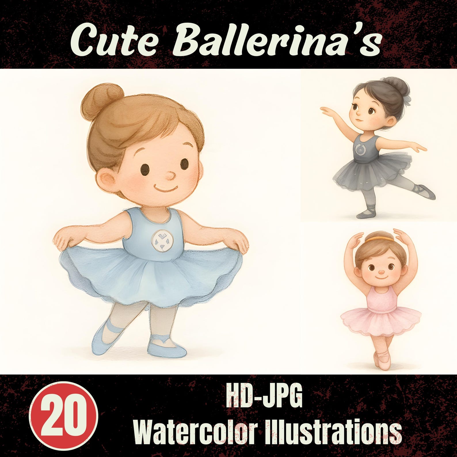 20 Ballerina Cliparts – Cute Ballerina Girl Watercolor Images – JPG Set ...