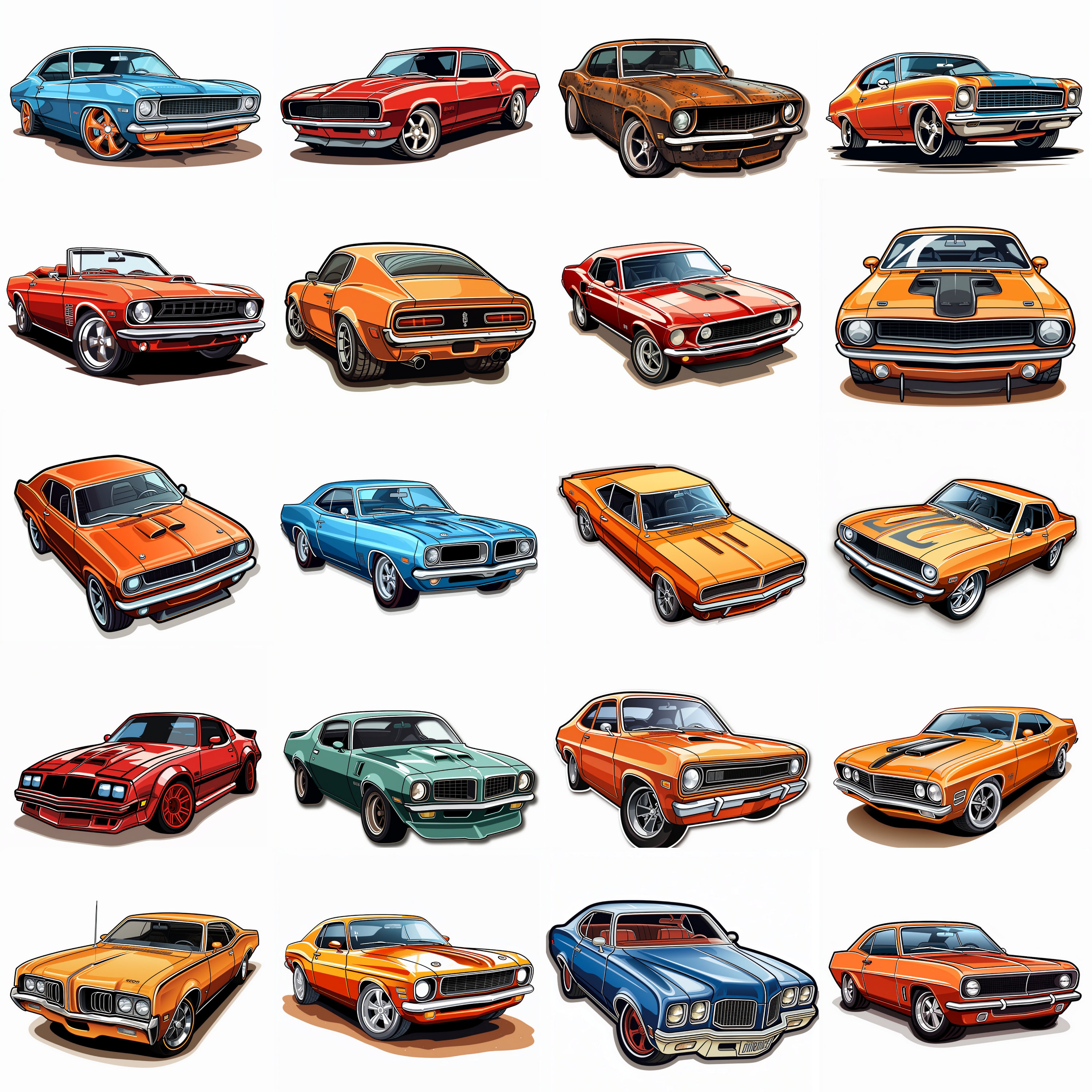 Muscle Car Clipart Mega Bundle I 100 Retro Classic Car Clip Art Set I ...